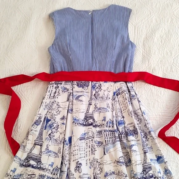 Chetta B Woman's Summer Paris Print Fit & Flare Dress/ Size 10 - Picture 4 of 14